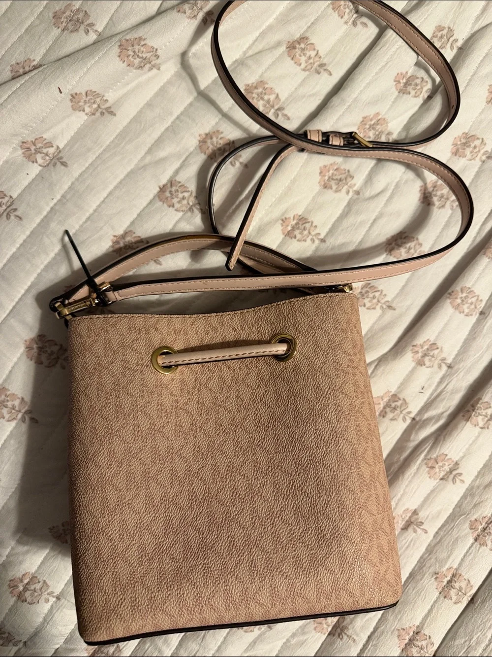 Michael Kors Pink Logo Drawstring Crossbody Bag